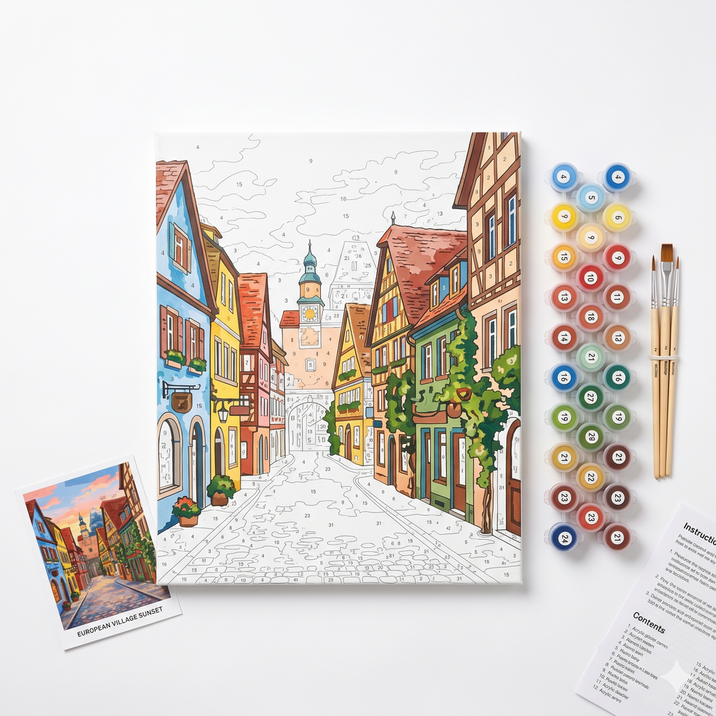Town & Village Paint-by-Numbers Kit — Landscape (Framed Canvas)