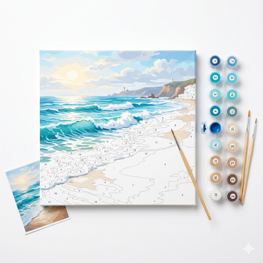 Ocean Beach Paint-by-Numbers Kit — Coastal Landscape